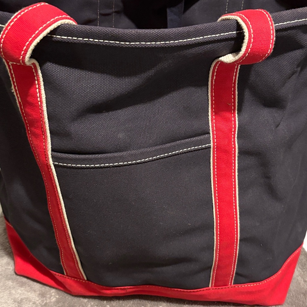 Lands' End zip top Blue Tote with Red Trim